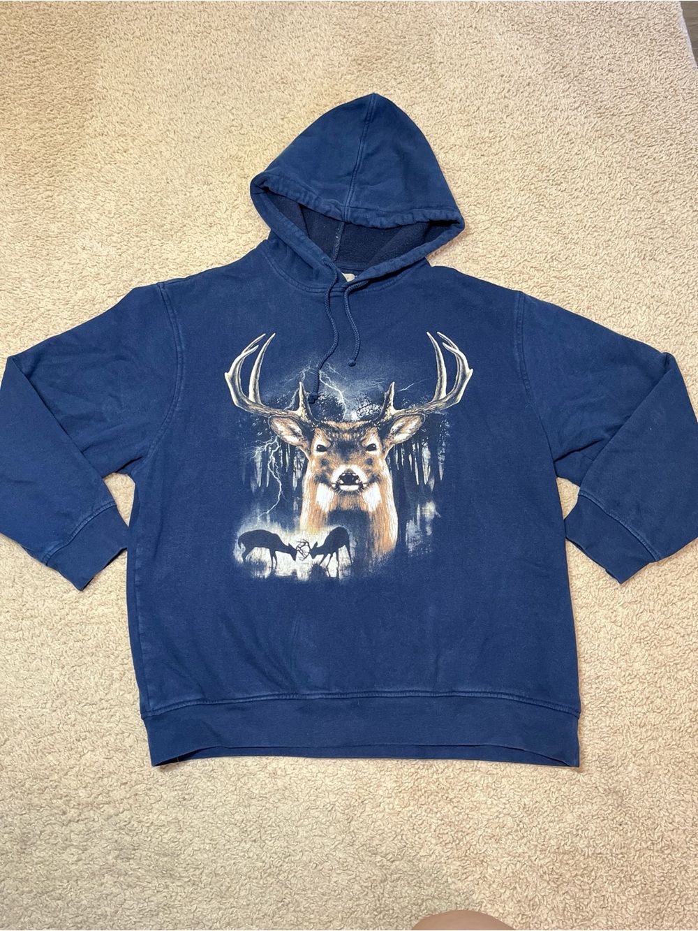 Vintage 90s Retreat Whitetail Deer Hunter Hoodie Sweater Men's Medium Blue Hunt